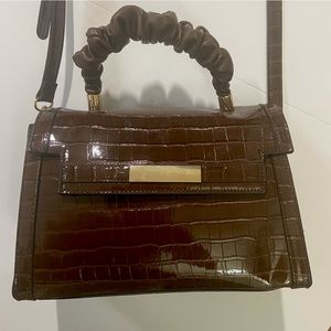 Brown faux crocodile crossbody handbag